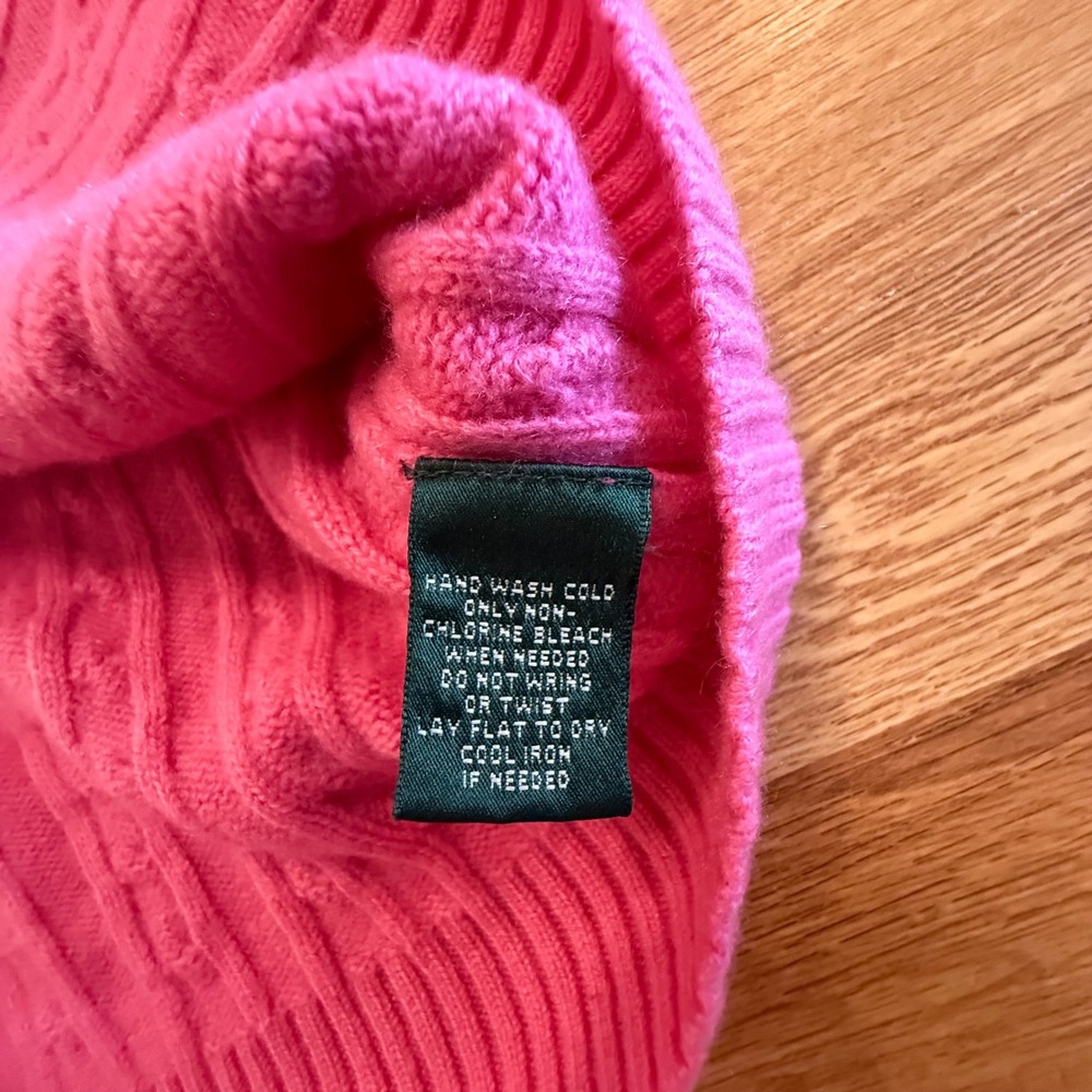 Lauren Ralph Lauren medium Pink‎ Cashmere Sweater Cable Knit Crewneck - Picture 4 of 6